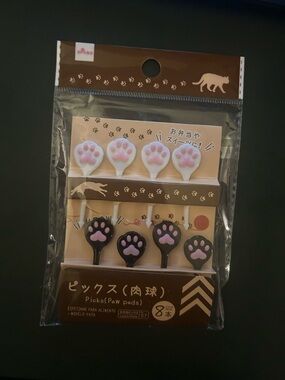 Daiso Cat Paw Pick Set — Pink on White & Black
